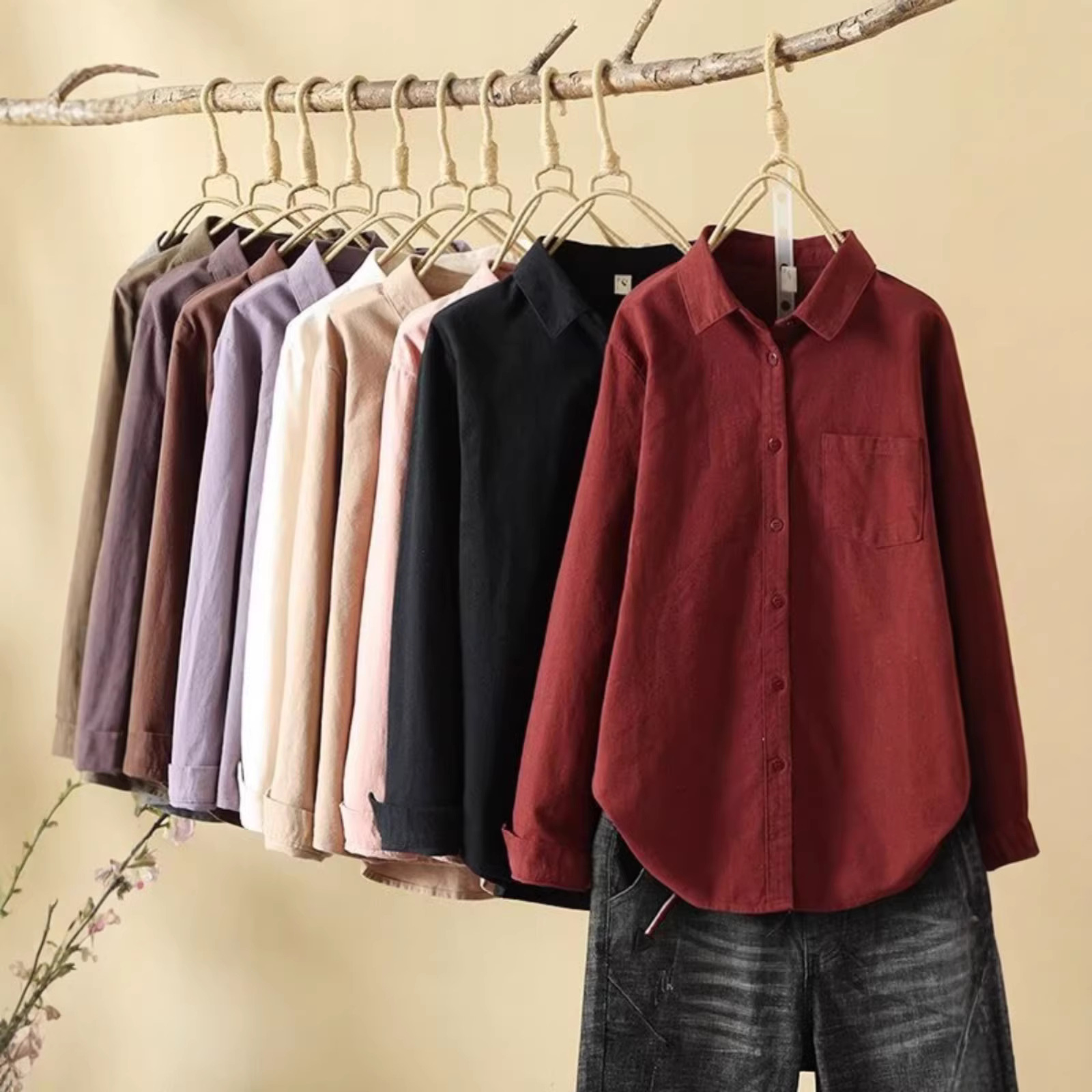 Spring and Autumn Basic Solid Color Brushed Shirt Women's Workwear Base Layer Layered Jacket Shirt Casual Long-Sleeve Top Trendy