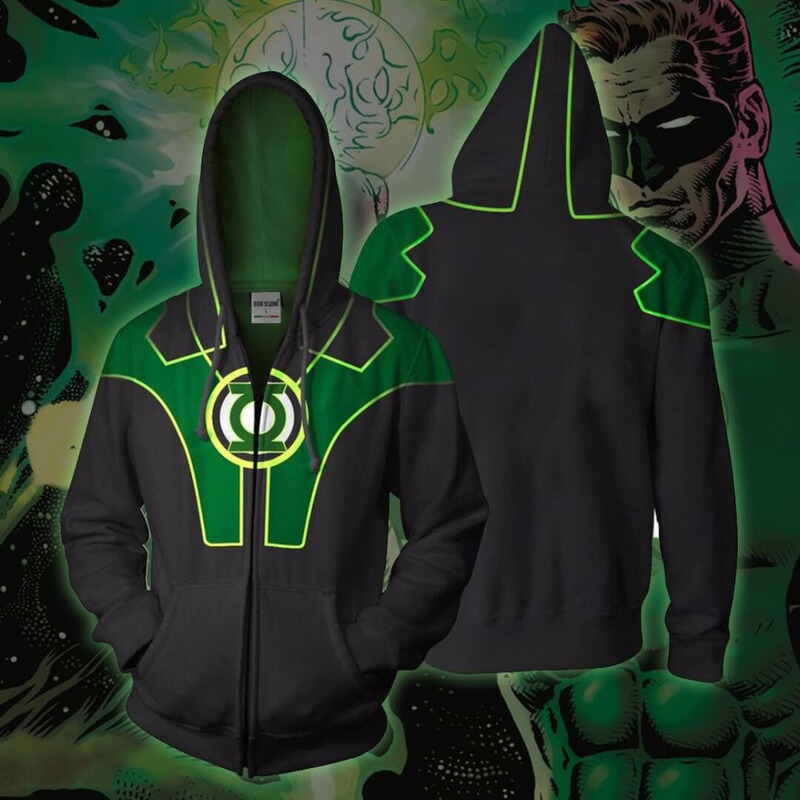 DC Comics Hero Green Lantern 3D Sweater Printed Zipper Hoodie cosplay Anime Peripheral Sweatshirt