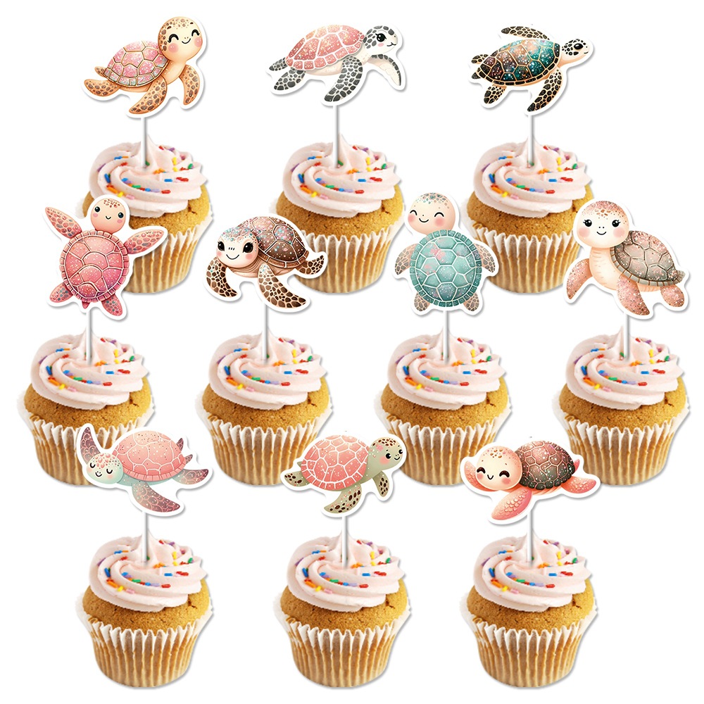 Nuevos complementos de tortuga de decoración de fiesta de cumpleaños transfronterizos tarjetas de decoración de pastel de cumpleaños