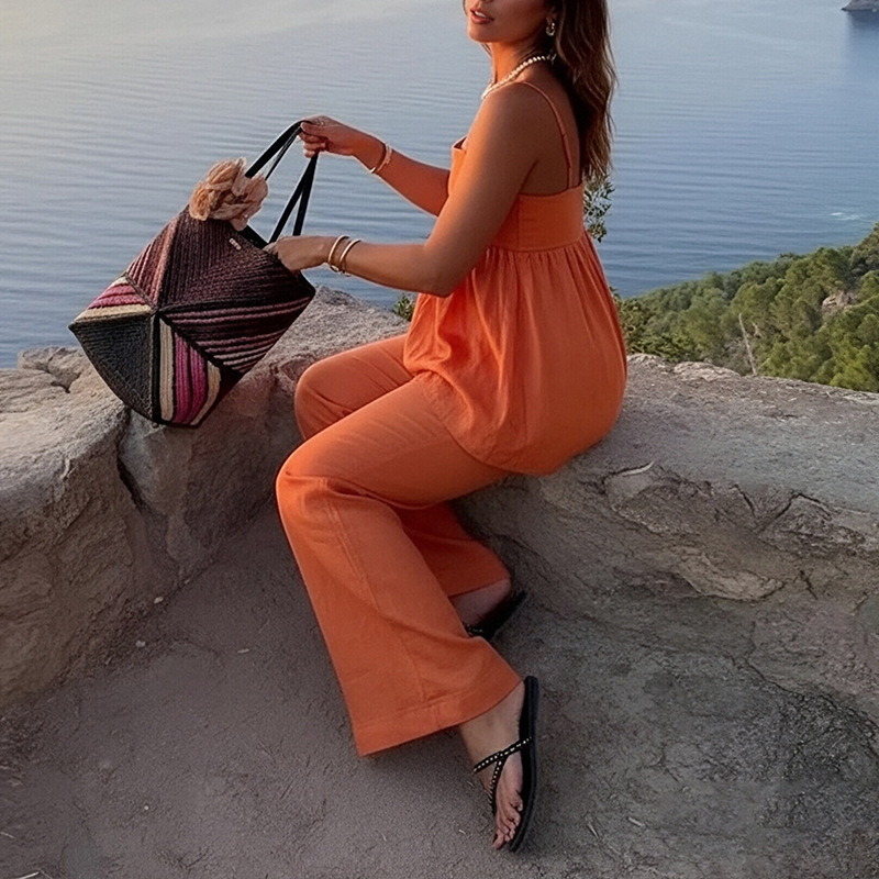 2026 Spring European And American Cross-Border Women's Fashion Elegant Commuting Long Pants Solid Color Camisole Top_ecoleips.com