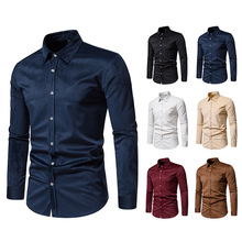 跨境亚马逊男士灯芯绒休闲长袖衬衫秋季新款青年大码宽松翻领衬衣