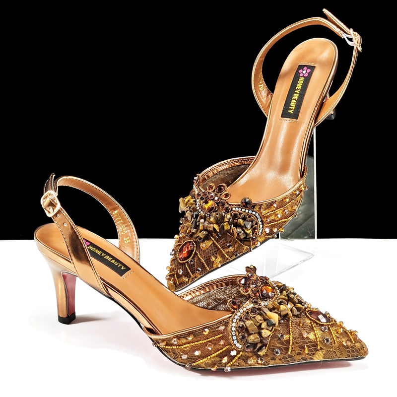 European and American Wedding High Heels, Beaded and Diamond-Embellished, Light Luxury Banquet Style
