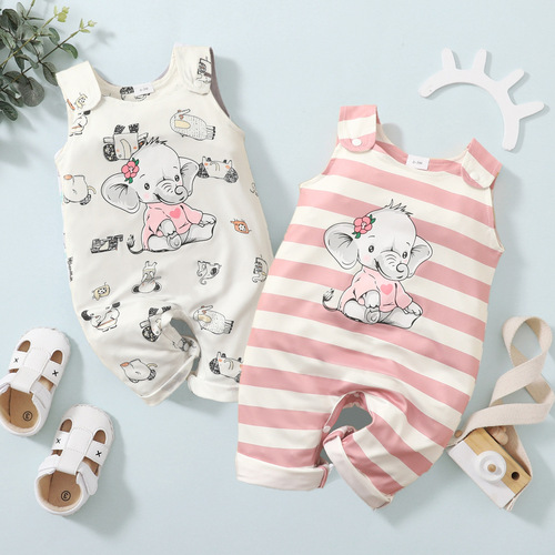 Baby Romper Cross-border Sleeveless Long Crawling Suit Infant Elephant Onesie Newborn Vest Long Leg Jumpsuit