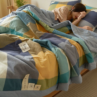 Summer Class a Pure Cotton Washed Cotton Summer Quilt Four-Piece Set Pure Cotton Yarn-Dyed Cotton Quilt Thin Quilt Core Air-Conditioned Quilt