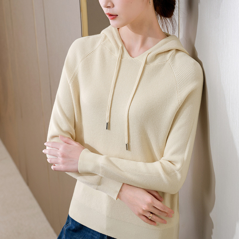 Solid Color Loose Knitwear for Women 2025 New Loose Hooded Sweatshirt Plush Sweater Fashionable Versatile Belly-Covering Top