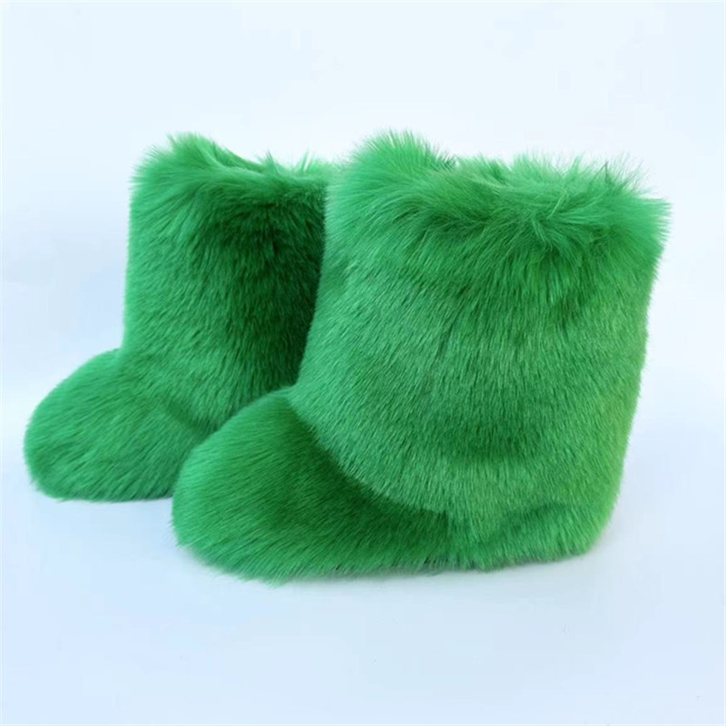 Bottes de neige mi-tubes surdimensionnées en fourrure épaisse_voghion.com