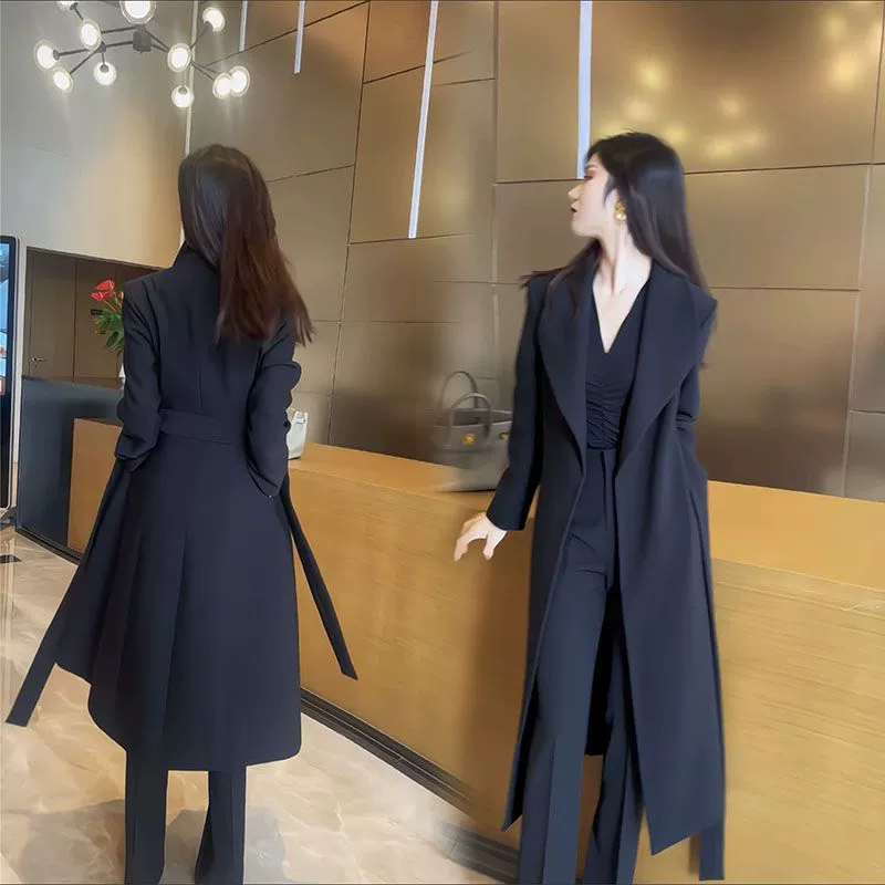 Long black trench coat, plus size, maxi length