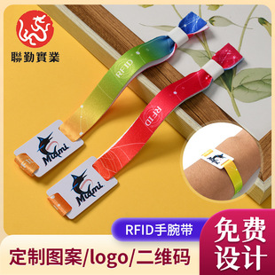 Customized Exhibition Activities Rfid Wrist Strap Concert Party Polyester Woven Label Qr Code Disposable Wrist Strap