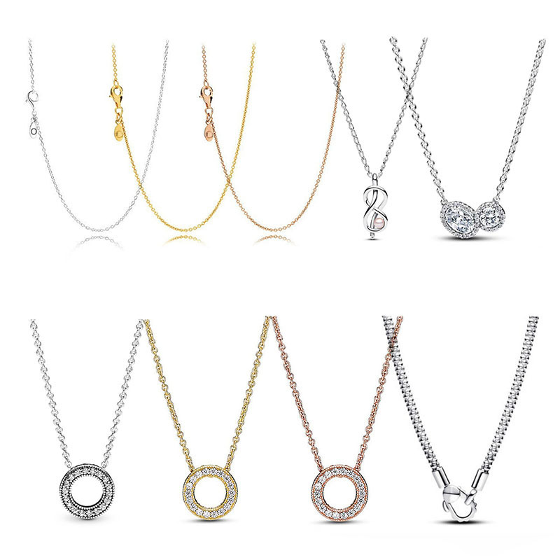 Pandora White Copper Silver Plated 925 Rose Gold Ring Notes Pearl Clavicle Chain Base Chain Necklace Pendant