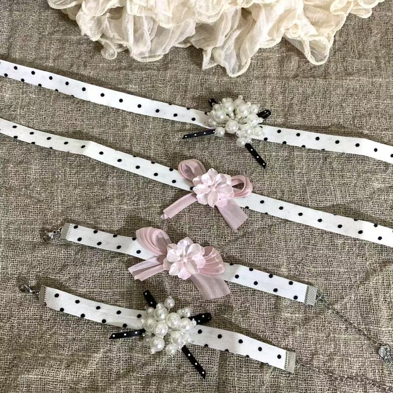 Handmade Polka Dot Lace Bow Choker Collarbone Chain Bracelet Handmade Polka Dot Lace Bow Choker Collarbone Chain Bracelet