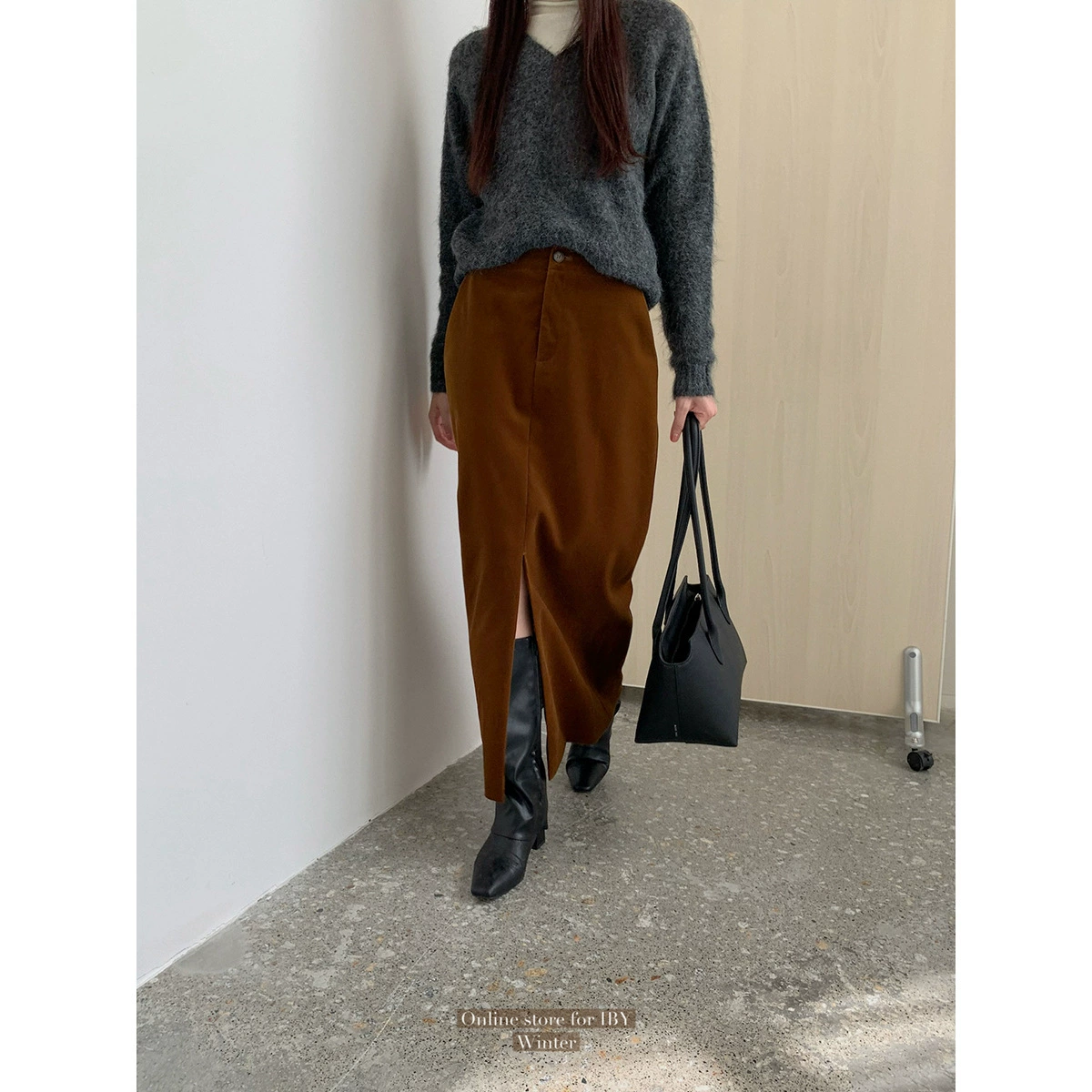 Yi En Ou inbyin ретро вельветовая юбка детское платье с высокой талией юбка с высокой талией зимой новая тонкая прямая юбка