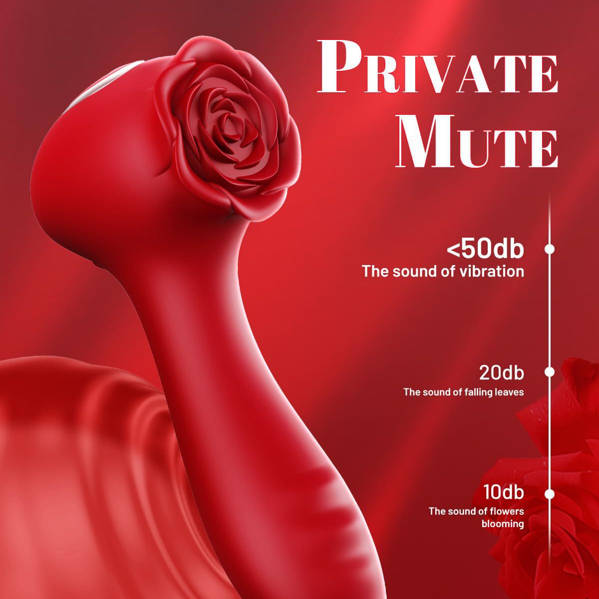 Rechargeable 10-Frequency Rose Vibrator with Bead Rotation, 3-in-1 Anal Plug & Prostate Massager, Red Silicone — detail image 6