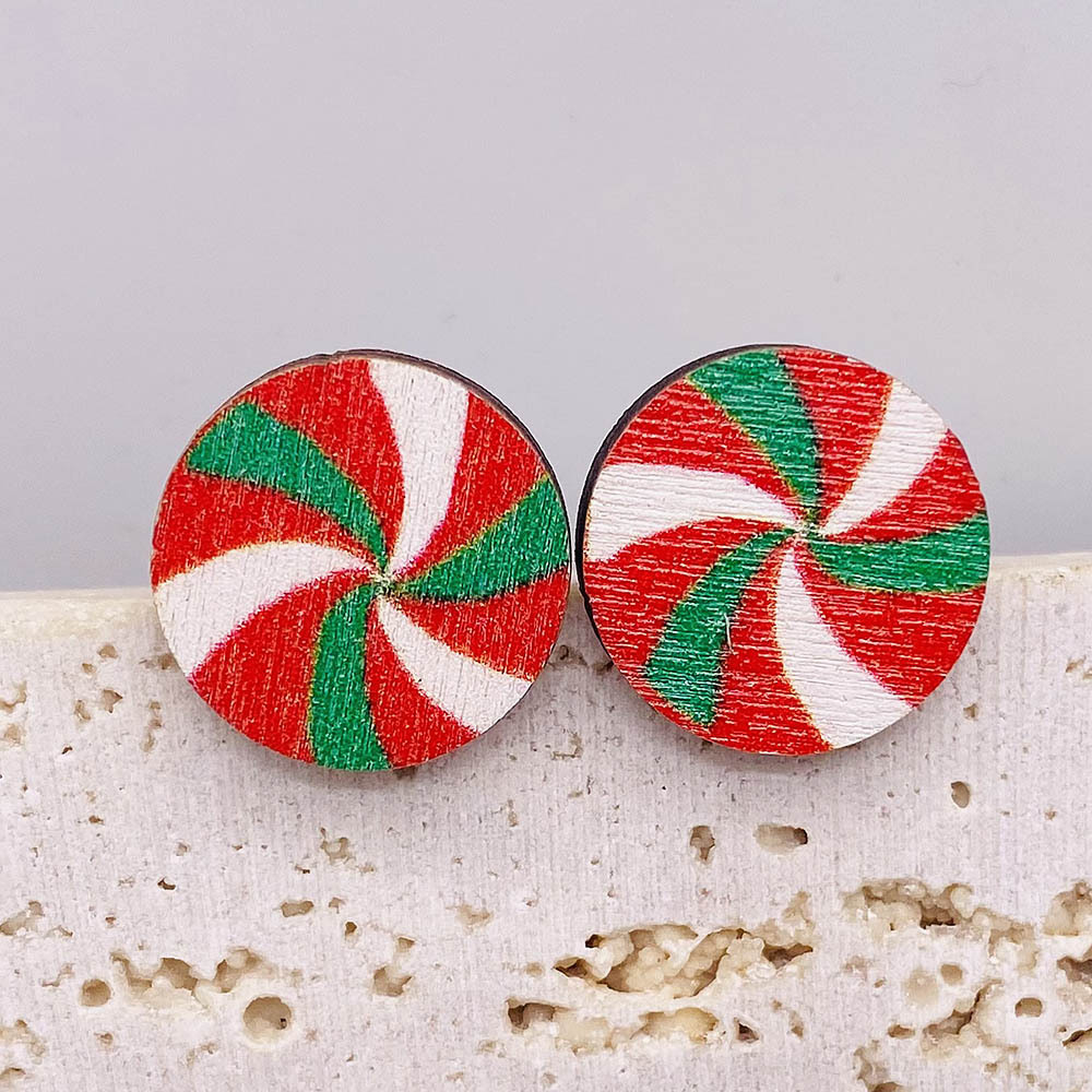Street Occasion Wood Material 1 Pair Christmas Cartoon Style Cartoon Wood Ear Studs