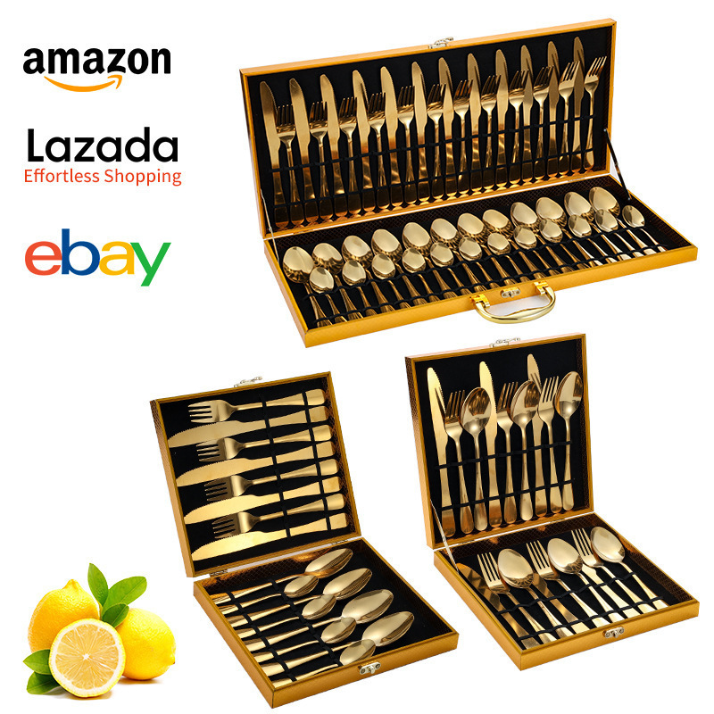 Cross-Border 1010 Stainless Steel Cutlery 24-Piece Set 12/16/18/36/48 Gold Grid Wooden Box Knife Fork Spoon Gift Box Set Cross-Border 1010 Stainless Steel Cutlery 24-Piece Set 12/16/18/36/48 Gold Grid Wooden Box Knife Fork Spoon Gift Box Set