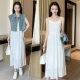 2025 Summer New Fashion Retro Denim Vamp Jacket Solid Color Sling dress Lady Style Two-piece Set