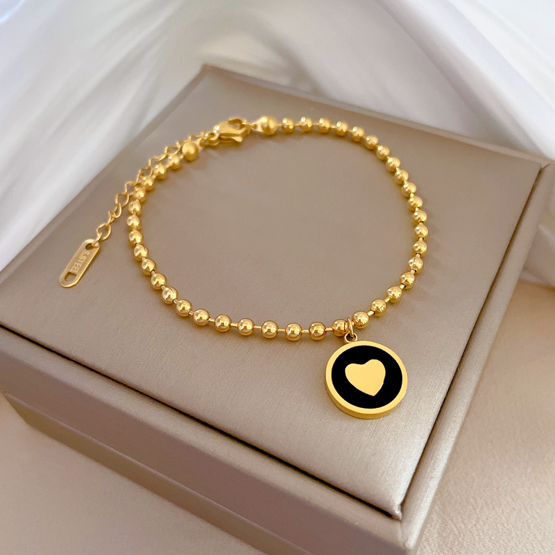 Daily Occasion Titanium Steel Material Simple Style Heart Shape Titanium Steel Patchwork Bracelets