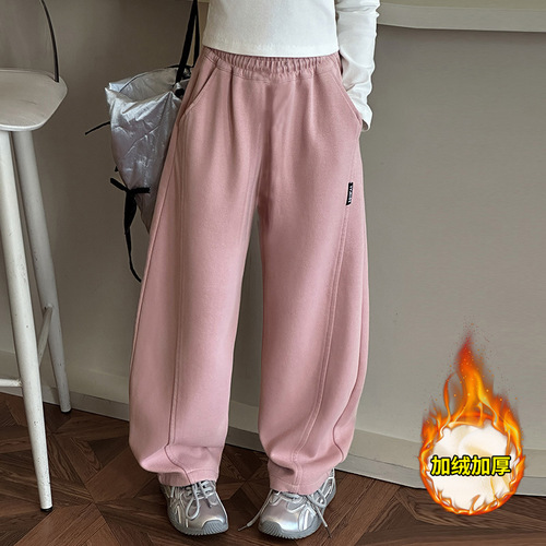 Children's Sports Pants 2025 Autumn/Winter New Middle-Size Kids Trendy Korean Style Casual Pants Children's Curved Blade Fleece Leggings
