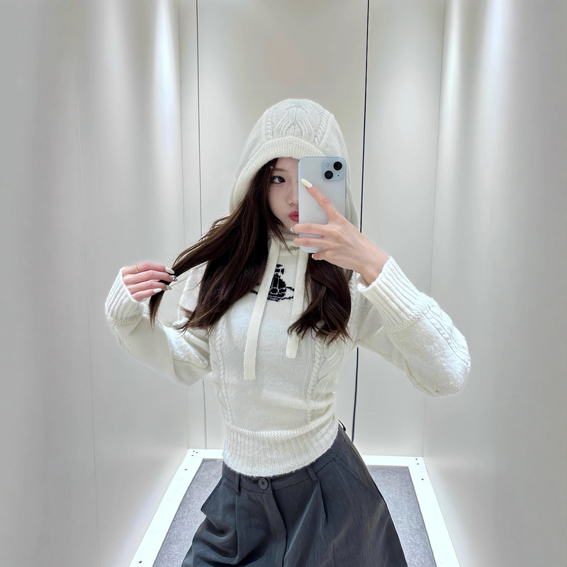 土星提花连帽套头针织衫女2025年秋冬新款绞花软糯毛衣外套女装|undefined