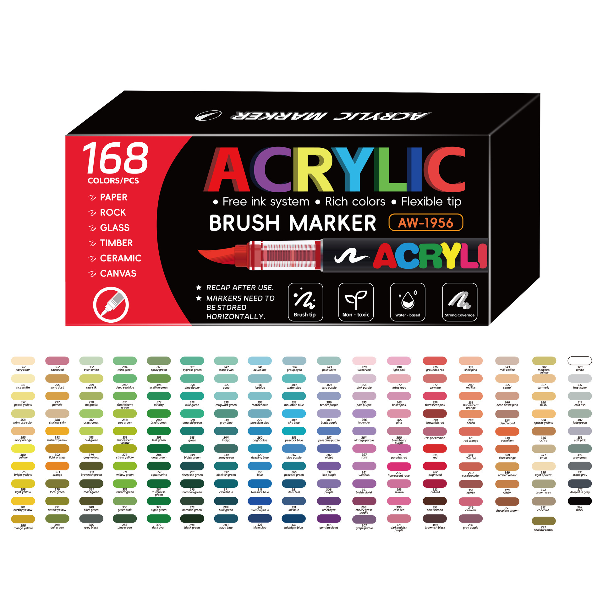 Juego de rotuladores acrílicos rectos de 168 colores rotuladores acrílicos de punta suave rotuladores de colores apilables para arte