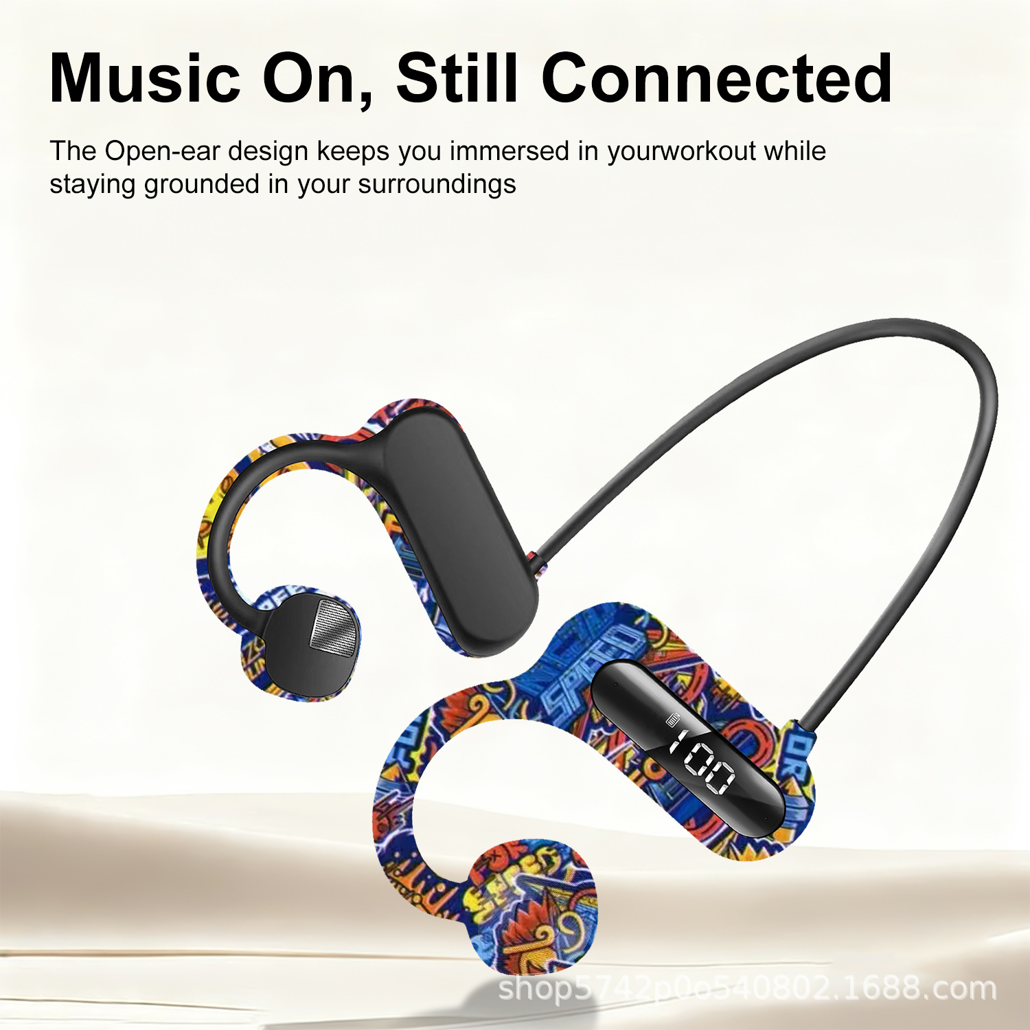 New Bone Conduction Earphones, Over-Ear Sports Headphones with Long Battery Life, Air Conduction Graffiti Bluetooth Headphones