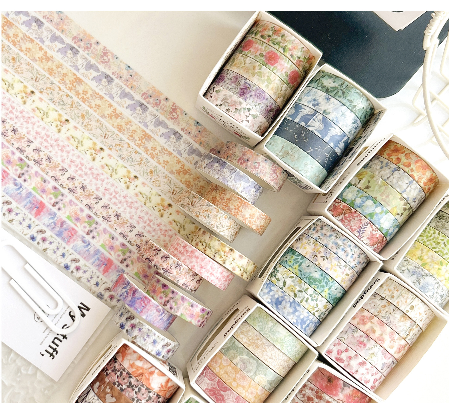 20g Weight Washi Tape Stationery Type 1 Set Quantity Learning, Daily Occasion Washi Material Flower Pattern Romantic, Pastoral Style 1 Set Flower Learning Daily Washi Romantic Pastoral Washi Tape 9