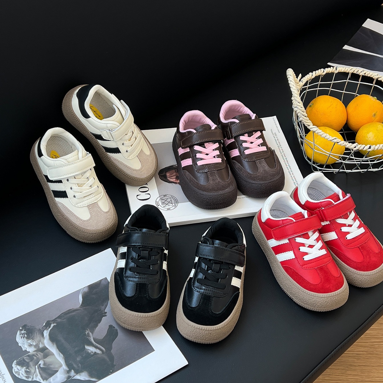 Solid color multicoloured sneakers platform with velcro