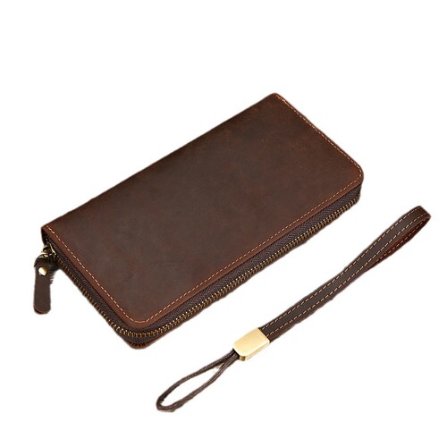 Crazy horse leather men's wallet genuine leather trendy retro long wallet RFID anti-magnetic men's clutch bag genuine leather wallet