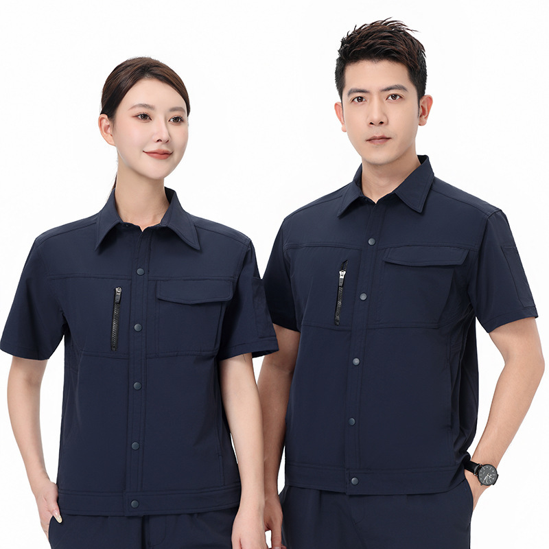 Summer Quick-Drying Work Clothes, Short-Sleeved, Breathable, Sweat-Wicking Labor Protection Work Clothes, Summer Thin Elastic Clothing, 4S Dock Work Clothes