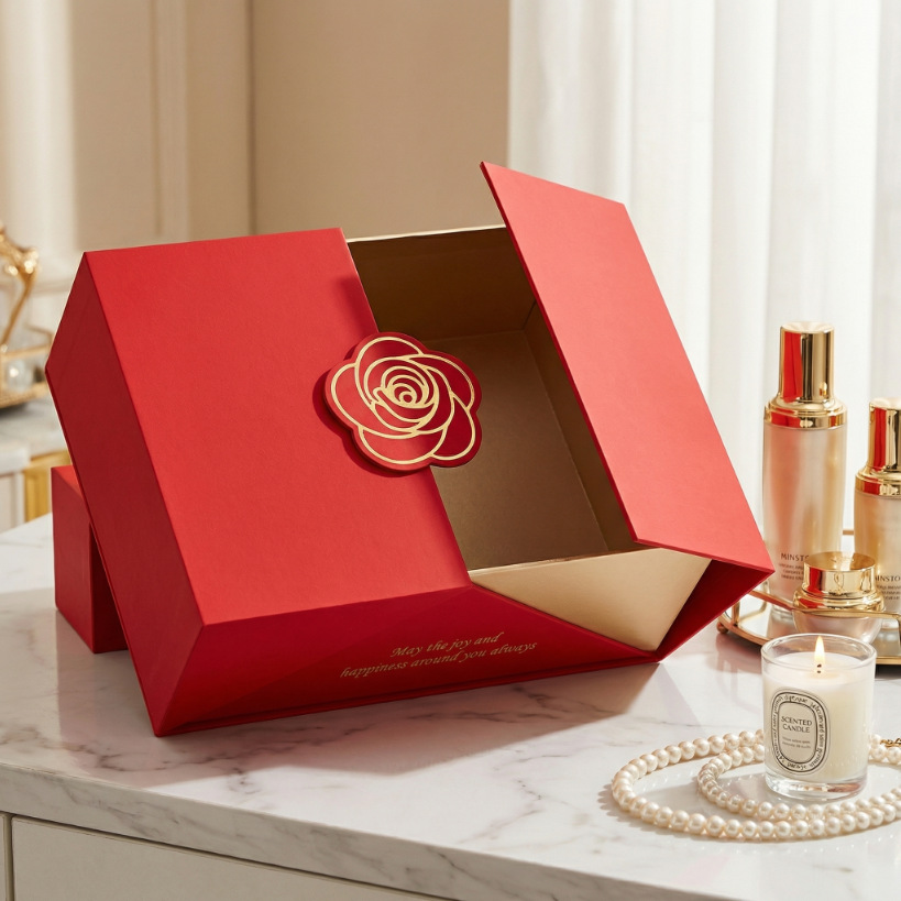Fuente de fábrica caja de regalo de cubierta dura personalizada doble caja de regalo de boda caja de regalo de maquillaje de belleza productos de cuidado de la piel caja de regalo vacía