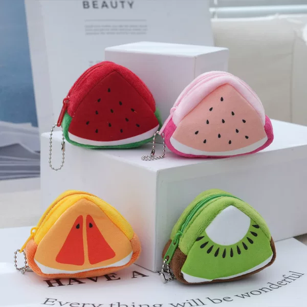 Cartoon Children's Holiday Gift Creative Plush Three-Dimensional Triangle Fruit Coin Purse Coin Bag Key Bag Hanging Ornaments