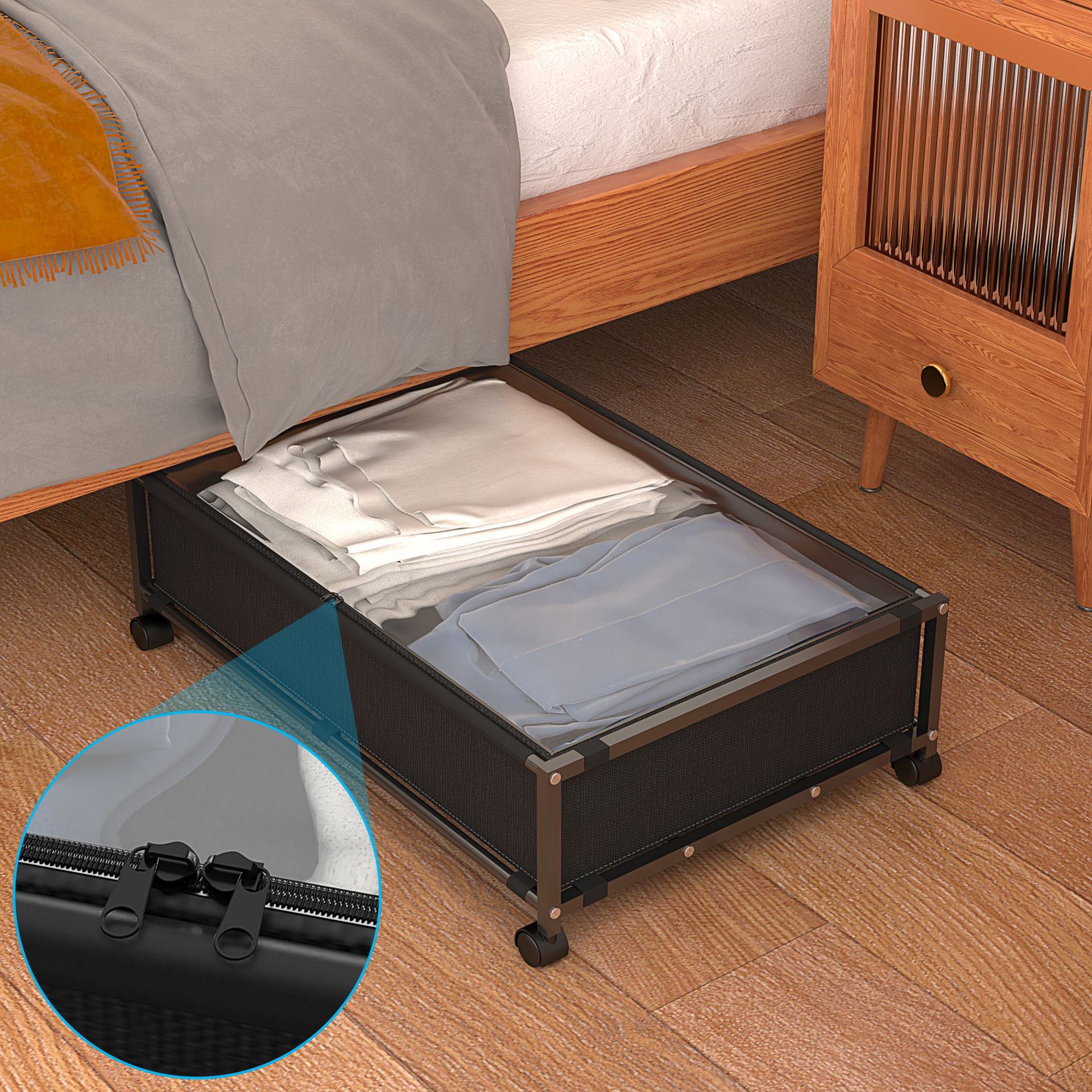 Amazon caja de almacenamiento debajo de la cama con ruedas hogar cama inferior sofá cajón tipo estante de almacenamiento móvil Almacenamiento de libros de ropa