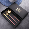 L Cross -border stainless steel knives fork spoon four -piece golden steak knife fork Portuguese tableware Christmas New Year gift box