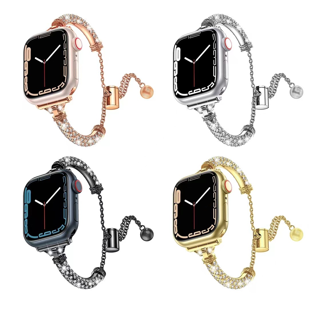 Suitable for Apple Watch Watch Strap iWatch Cylindrical Full Diamond Bracelet Style Apple Metal Watch Strap for Women