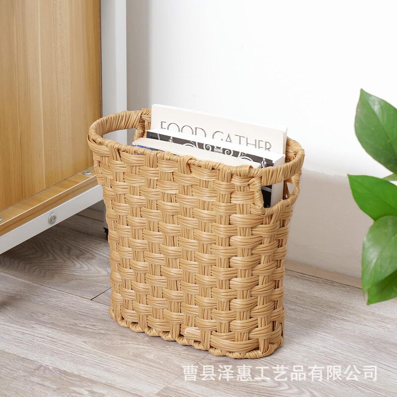 Cross-border Woven Wicker Trash Bin with Handle Multi-functional Mini Wicker Basket Office Home Woven Storage Basket