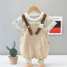 2025年童 夏季宝宝衣服外贸婴幼儿服饰背带T恤牛仔短裤两件套批发