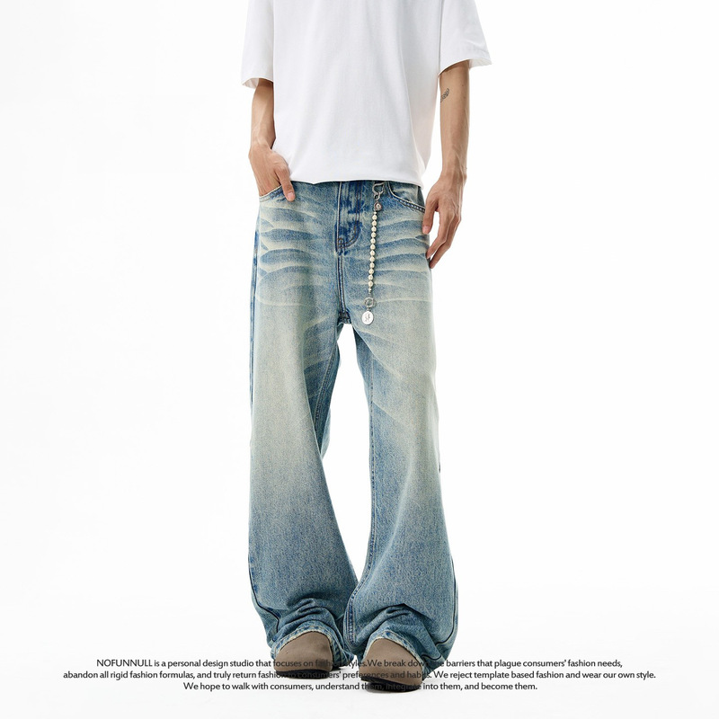 2026 Spring/Summer American-Style Cleanfit Battle Cow King Flared Ice Blue Jeans 2021m Version Casual Long Pants