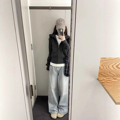 美式复古短款连帽卫衣外套女秋冬季新款小个子长袖开衫修身上衣潮