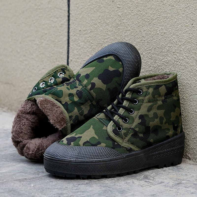 Высокие ботинки на флисовой подкладке, Мужская Толстая теплая резиновая обувь, Рабочая защитная обувь для рабочих-мигрантов, износостойкая хлопчатобумажная обувь, зимние сапоги оптом