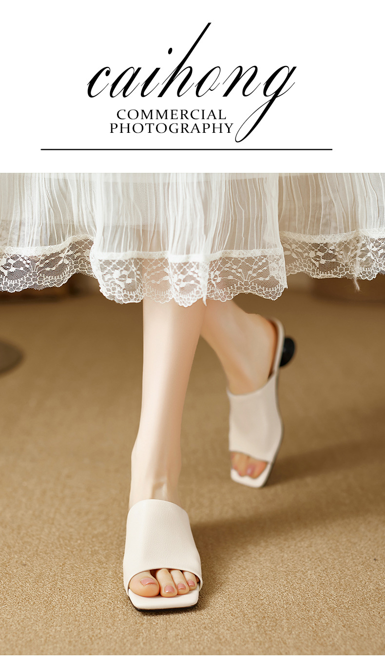 Sandal cao gót nữ da cừu mũi hở gót vuông 4 cm — đen chi tiết 1