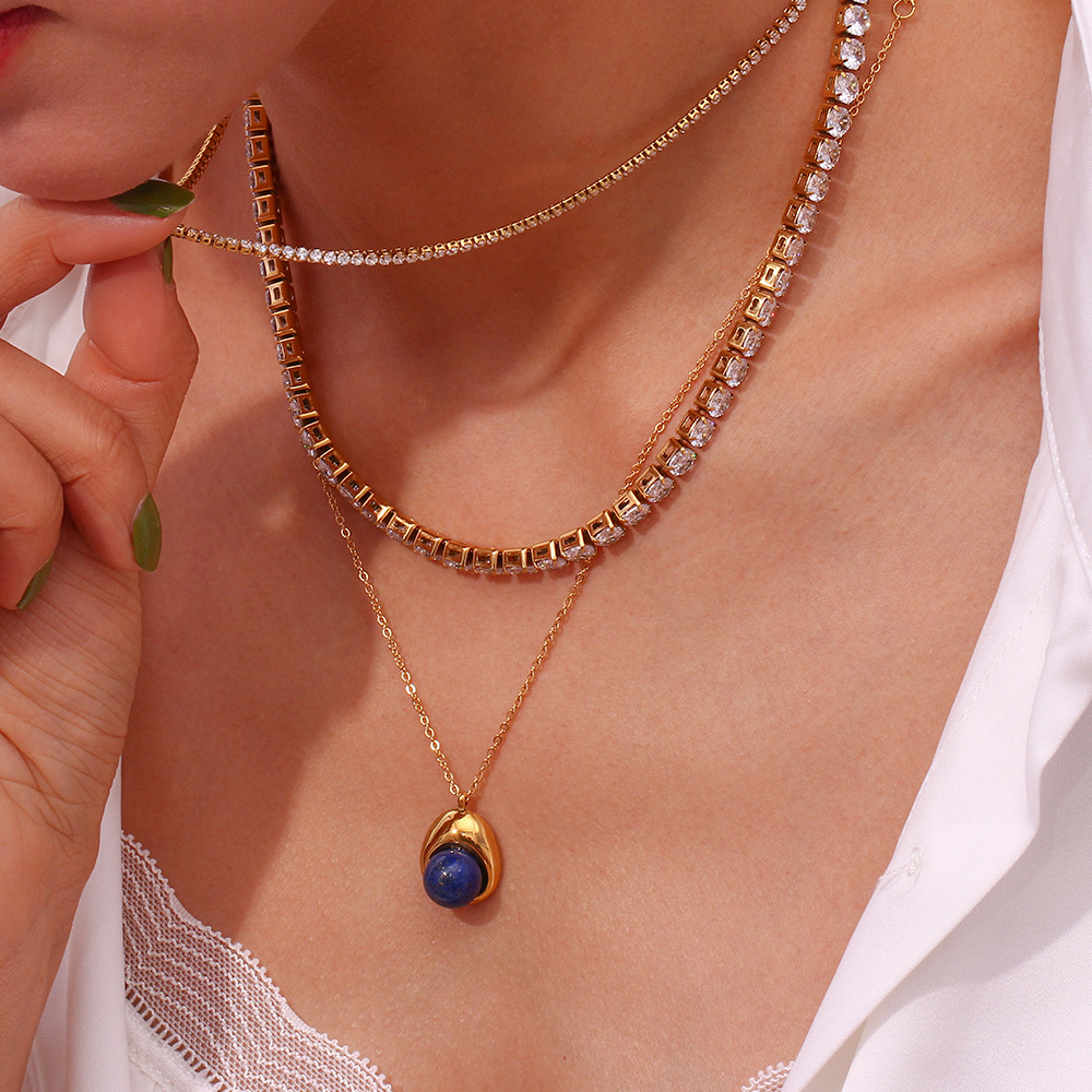 steel cube zircon necklace