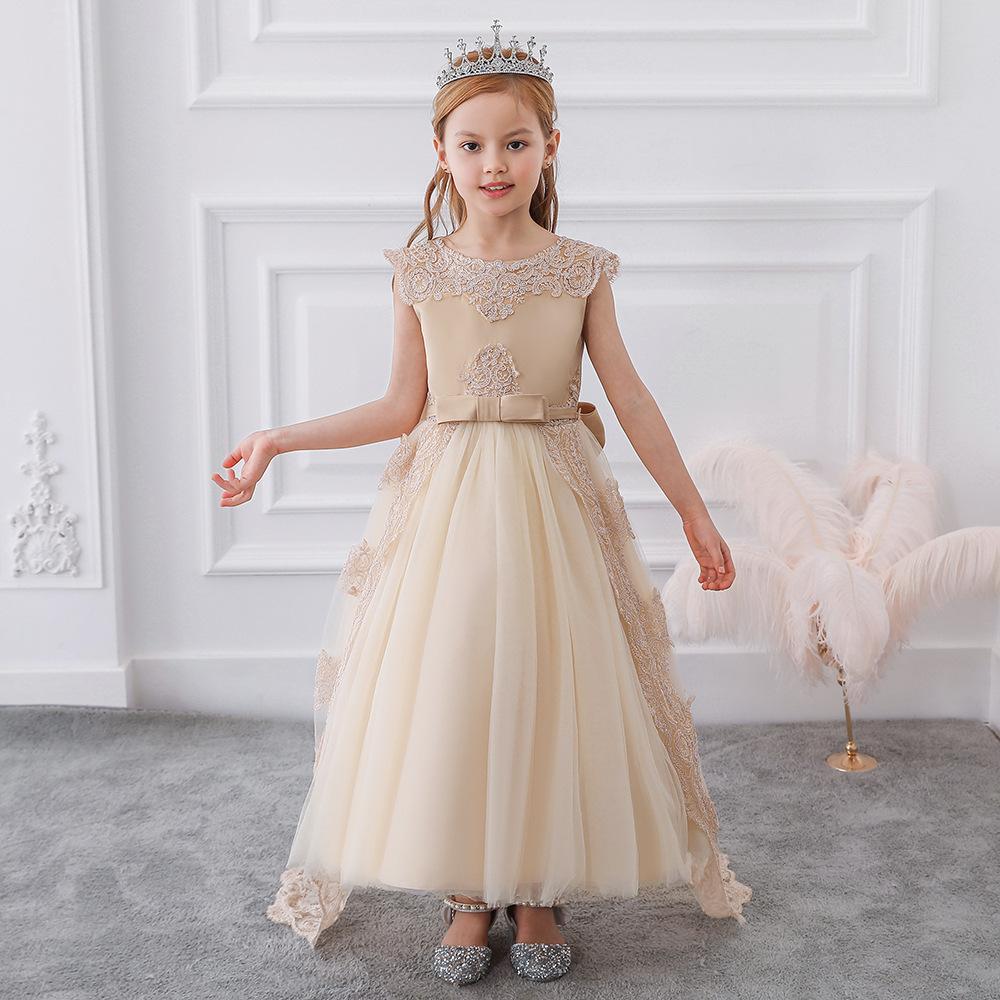 Vestido de los nuevos niños europeos y americanos Vestido de la cola de los niños medianos y grandes pasarela de las niñas Princesa vestido de noche de banquete de cumpleaños hinchado