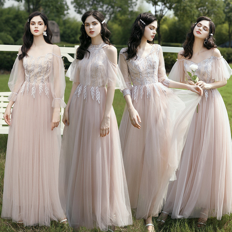 Bridesmaid Dress Long Style 2026 New Autumn Bridesmaid Dress Wedding Slimming Choir Sister Group Best Friend Mini Dress Women