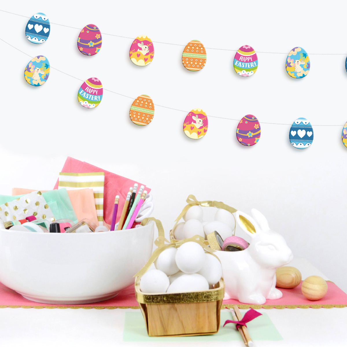 复活节彩蛋拉旗派对用品蛋壳拉花彩带学校教室布置装饰吊旗挂饰