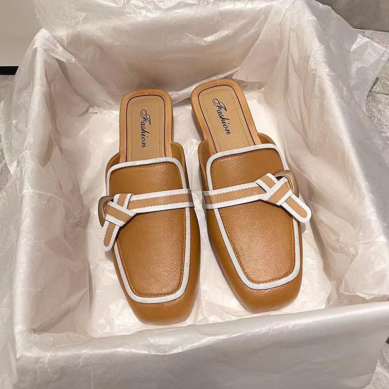 Baotou Mezzo Supporto Pantofole Estive Donna Capispalla New Net Rosso Versione Coreana Sandali e pantofole casual antiscivolo con tacco basso_voghion.com