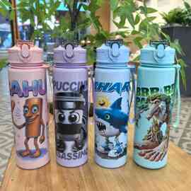 新款设计感小众高颜值吸管水壶学生卡通图案水杯拉布布山海经
