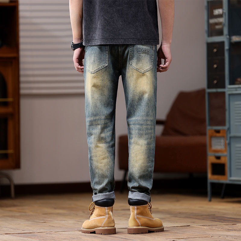 Blugi de vară pentru bărbați, noi, în relief, largi, spălați, vechi, vintage, pantaloni_voghion.com