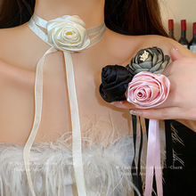 布艺花朵飘带一款多戴项链甜美小众设计感颈链百搭高级感饰品批发
