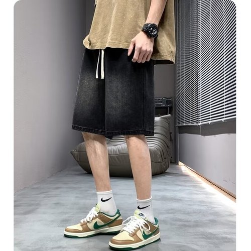 Vintage Washed American Denim Shorts for Men - Summer Loose Straight Leg Wide-leg Streetwear Trendy Brand 5-inch Pants with a Sense of Elegance