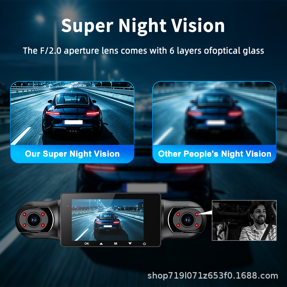 Four-channel dashcam, 1080P high-definition, panoramic night vision, built-in WiFi for smartphone connectivity, parking monitoring, and G-sensor