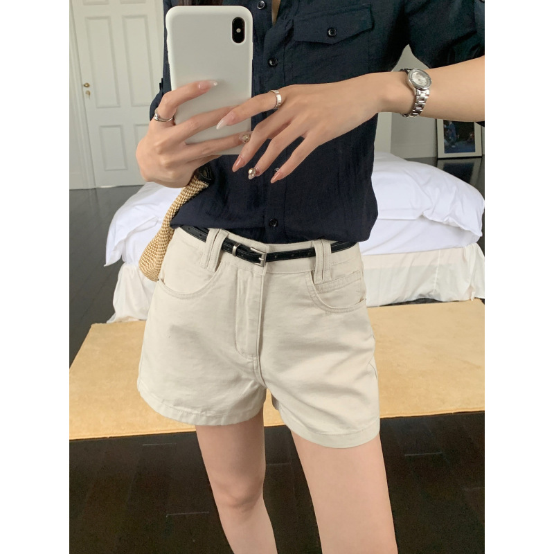 Gagd Simple and Versatile A-Line Casual Jeans for Women, Summer Straight Loose Slimming Wide-Leg Stylish Shorts Hot Pants